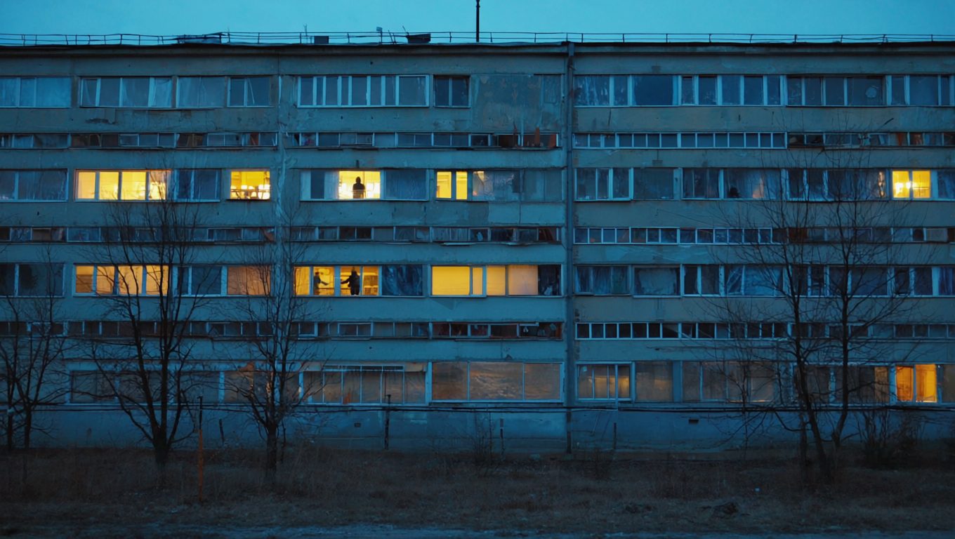 Вечерний дом, светящиеся окна